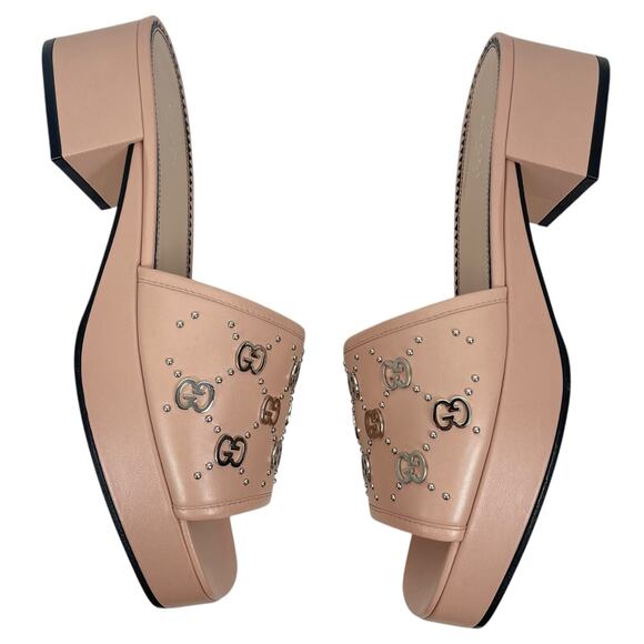 Gucci Janaya Interlocking G Studs Open Toe Slide Sandals Pink Size 39.5 - Picture 8 of 14